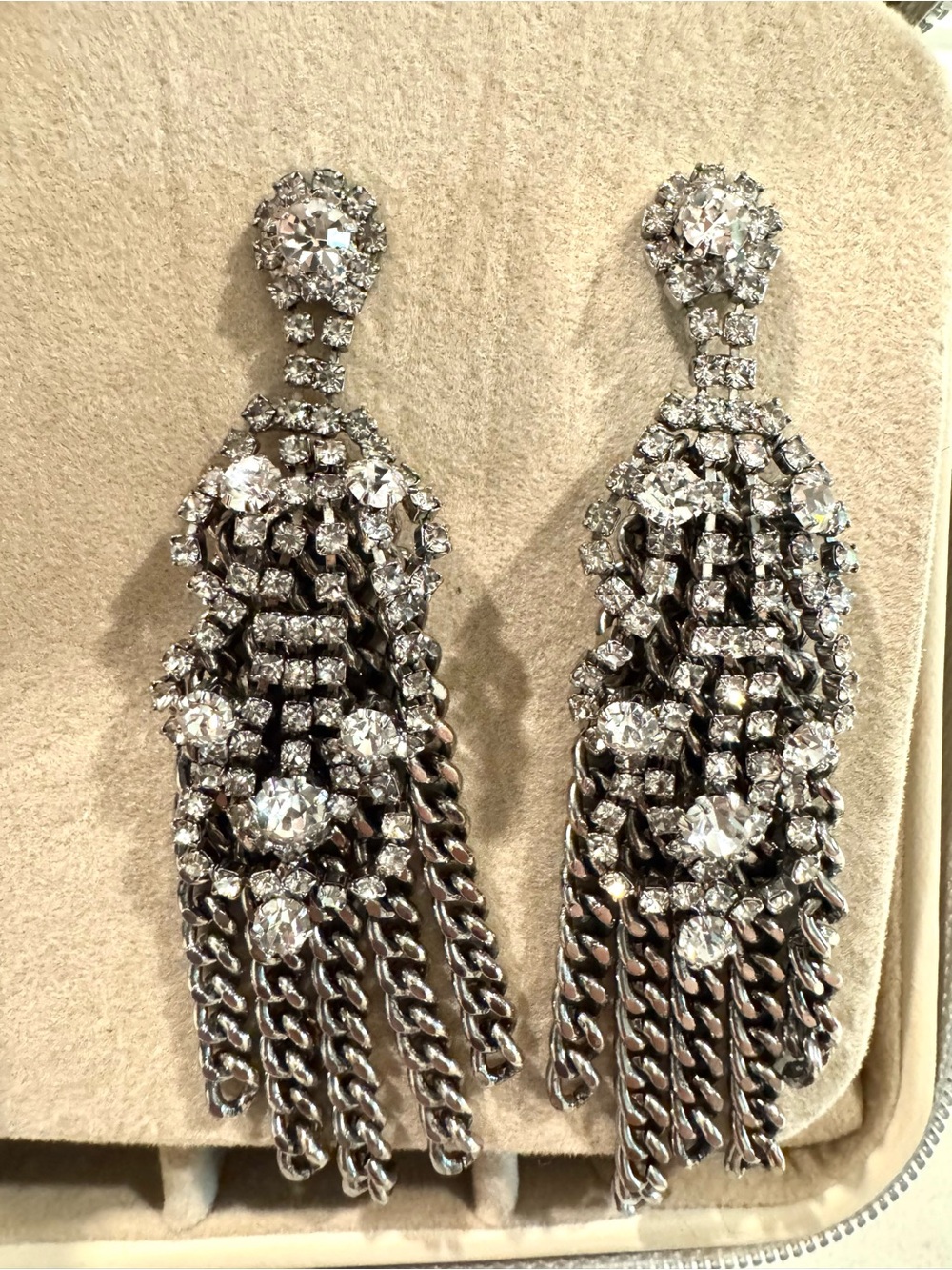 Stella & Dot Petra Fringe Rhinestone Chain Earrings. Excellent Condition